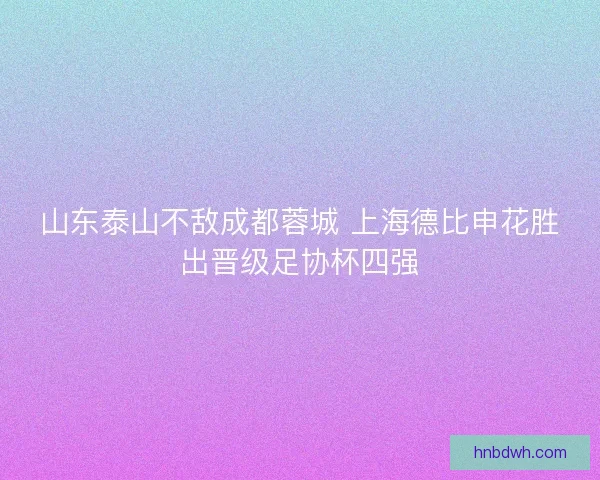 山东泰山不敌成都蓉城 上海德比申花胜出晋级足协杯四强